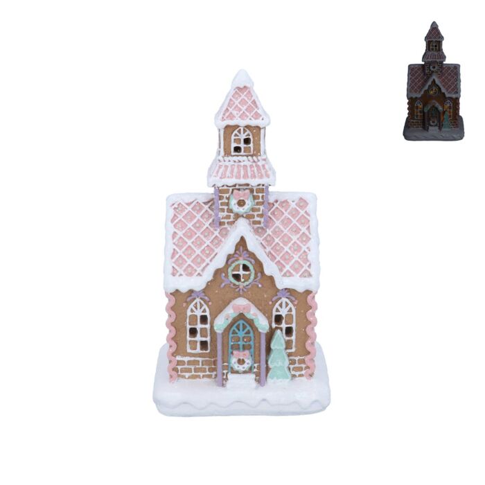 Gisela Graham Pastel Iced LED Gingerbread House with Tower